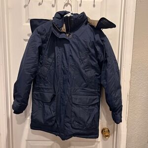 Lands End Womens Goose Down Parka Jacket Navy Blue Gore Tex Removable Hood Small